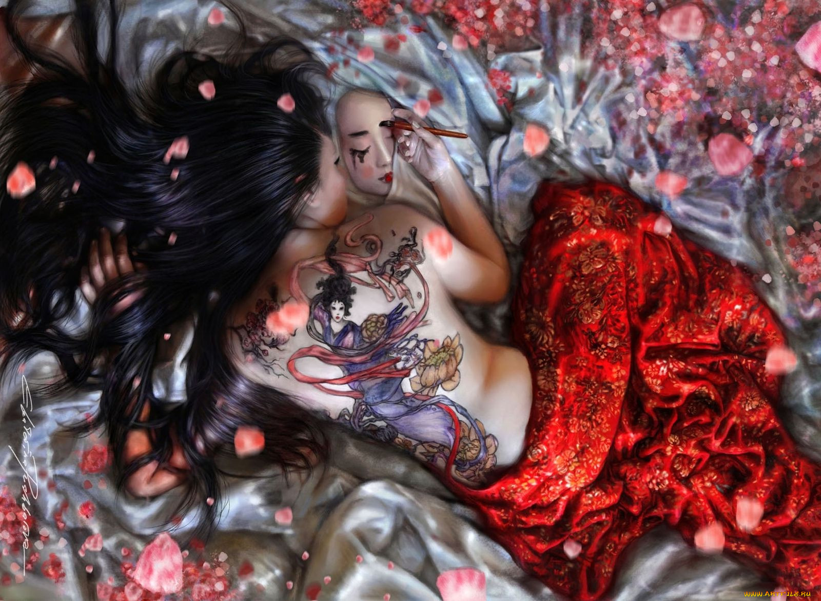 Seductive naked asian art drawings