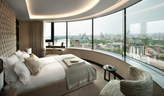 кровать, панорамное, окно
