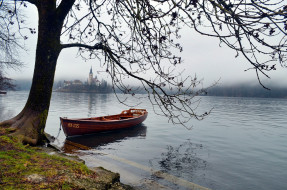 озеро, лодка, дерево