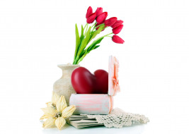 праздничные, день святого валентина,  сердечки,  любовь, сердце, шкатулка, письма, тюльпаны