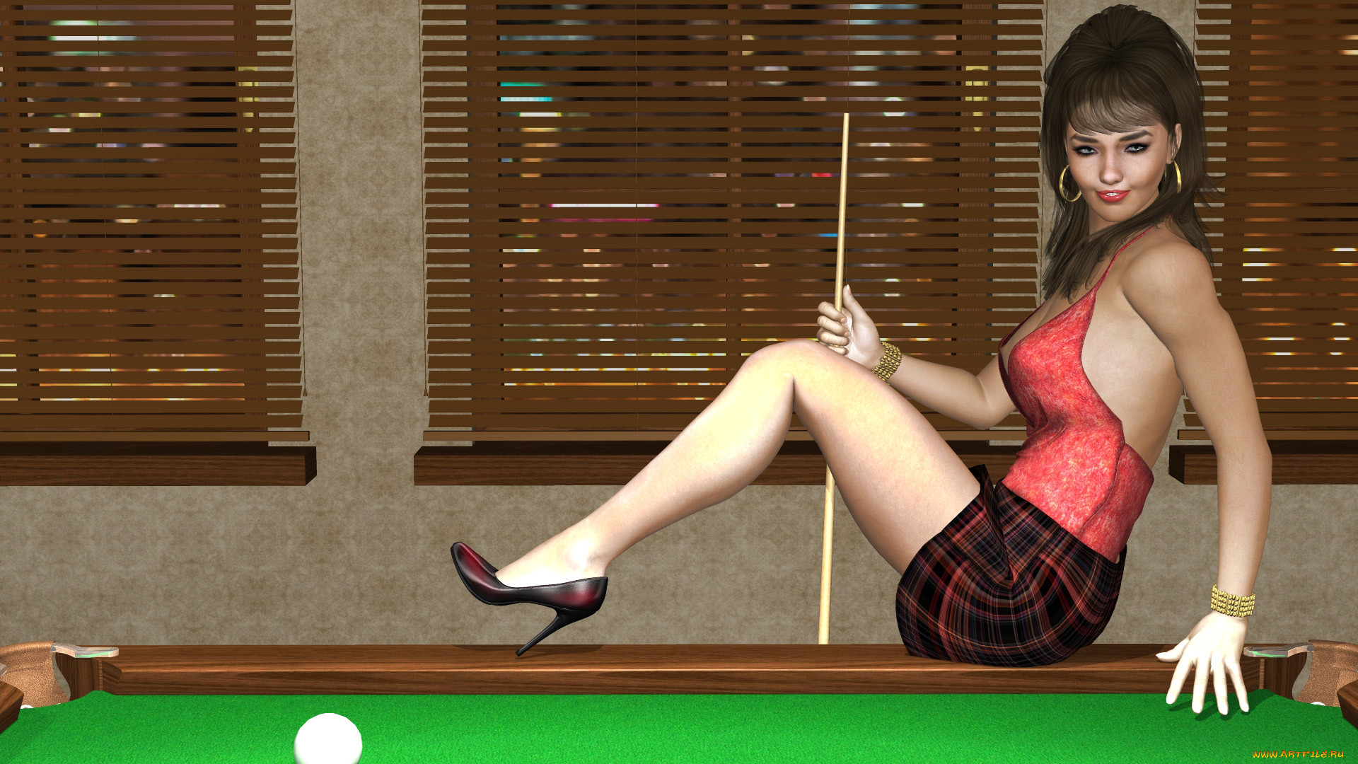 Gin Lamun is masturbating on billiard table