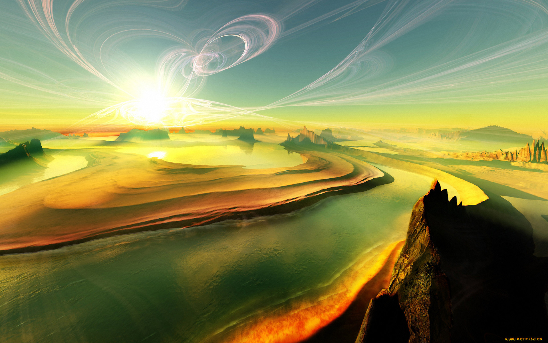 Доброе утро картинки фэнтези. Фантастические пейзажи. Нереальные пейзажи. Абстракция природа. Динамичный пейзаж