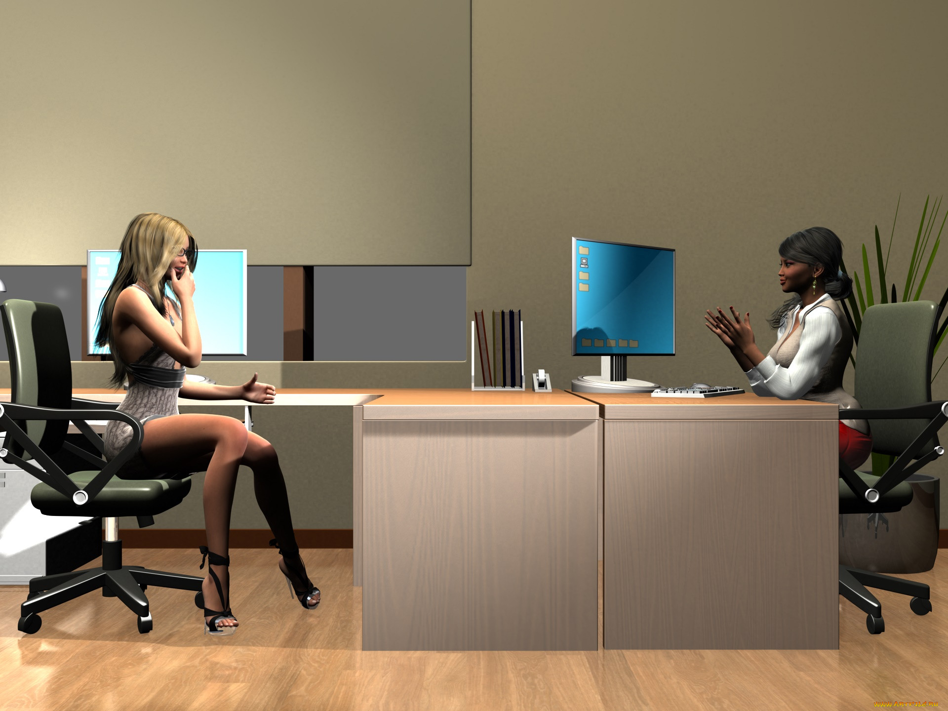 Office wife игра. Секретарши 3д. Девушка на столе в офисе. Офис кабинет девушка. Три девушки в офисе.