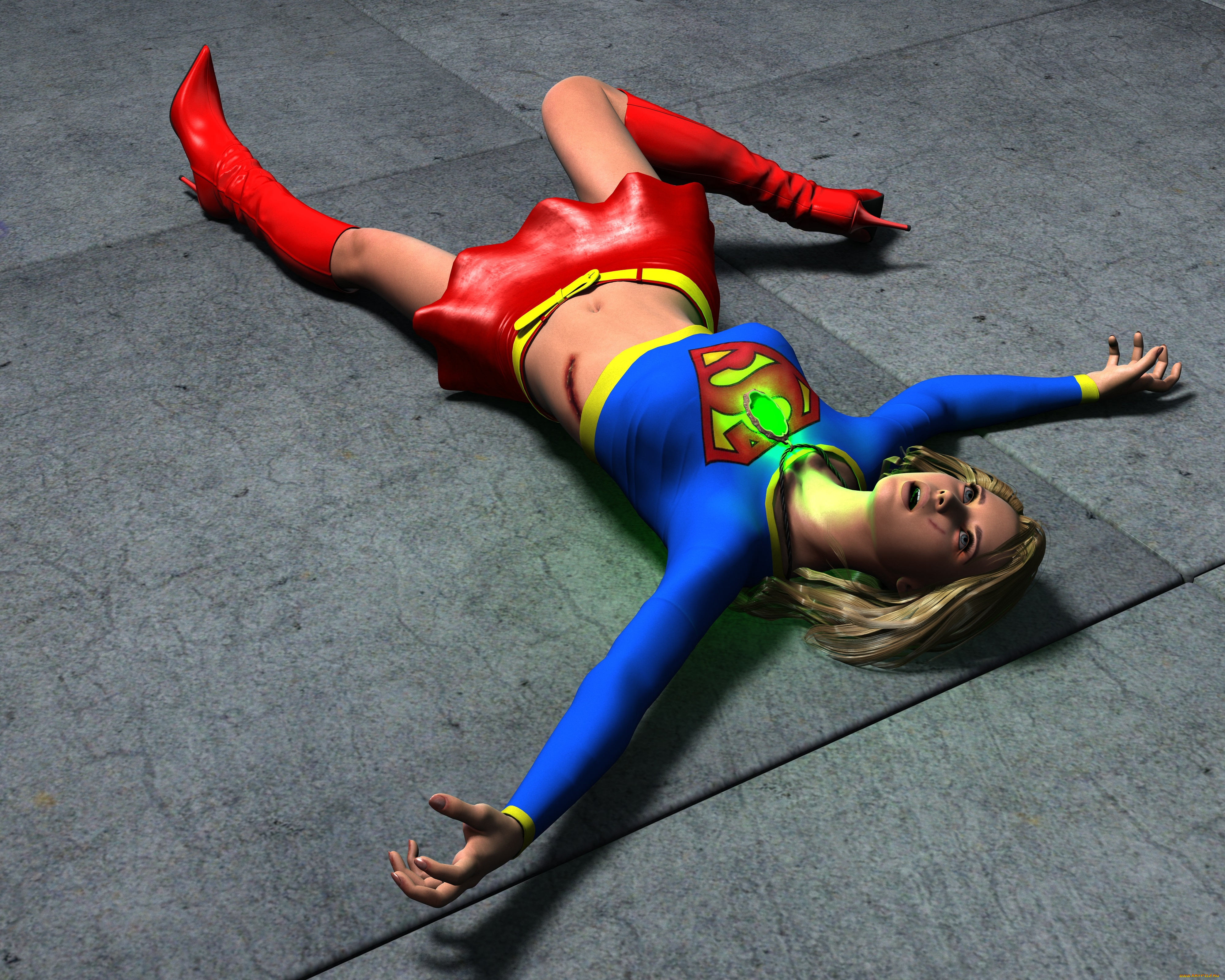 Superheroine defeated