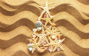      2880x1800 , ,  ,    spa-, , , , , , tree, beach, sand, seashells, christmas