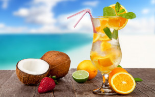     2880x1800 , ,  , , , , , paradise, sea, beach, summer, cocktail, fruit, fresh, drink, tropical