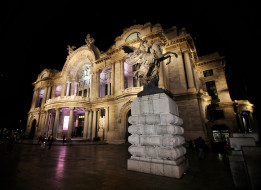 palacio de bellas artes, города, мехико , мексика, дворец, ночь, площадь