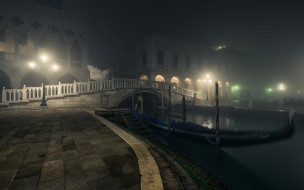 ,  , , venezia, bridge, gondolas, lamps, night