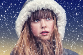 рисованное, люди, девочка, портрет, снег, лицо, капюшон