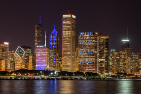 chicago,  il - usa, города, Чикаго , сша, вода, свет, ночь