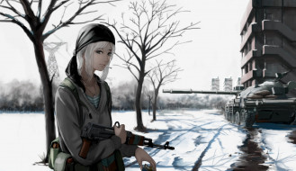     1920x1112 , ,  ,  , anime, snow, weapon, assault, rifle, girl, blonde, bishojo, gun, ak, 47