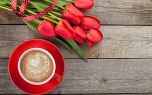      1920x1200 , ,   , tulips, romantic, cup, coffee, valentine's, day, love, red, 