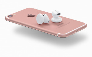 , iphone, 7, cell, phone, headset, wireless, airpods, smartphone, pink, smartphones, technology, logo, high, tech