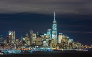 manhattan,  new york, города, нью-йорк , сша, небоскребы, ночь, панорама