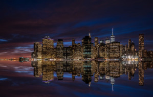 manhattan skyline,  new york, города, нью-йорк , сша, небоскребы, панорама, ночь