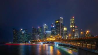 singapore, города, сингапур , сингапур, панорама, огни, ночь