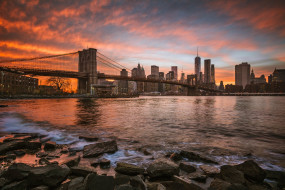 manhattan, города, нью-йорк , сша, панорама, мост
