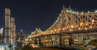 queensboro bridge, города, нью-йорк , сша, огни, ночь, панорама, река