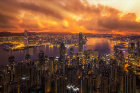 Victoria peak, victoria harbor, Hongkong city, Kowloon city обои для рабочего стола 2048x1365 victoria peak,  victoria harbor,  hongkong city,  kowloon city, города, гонконг , китай, панорама, огни, ночь
