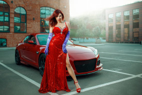 автомобили, -авто с девушками, красный, автомобиль, красное, платье