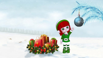 праздничные, векторная графика , новый год, рождество, шарик, подарок, новый, год, эльф, зима, ёлка, снег