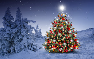      1920x1200 , , merry, christmas, , , , , , snow, , night, decoration, , , , happy, tree, , , winter