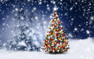      1920x1200 , , , , winter, , happy, christmas, tree, , , decoration, night, , , merry, , snow, , , 