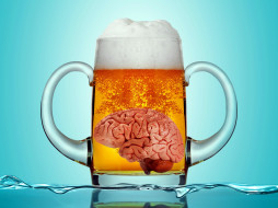 юмор и приколы, мозг, бокал, пиво