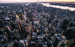 города, нью-йорк , сша, панорама, небоскребы