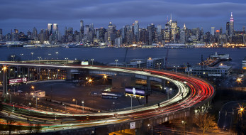 lincoln tunnel helix, города, нью-йорк , сша, ночь, огни