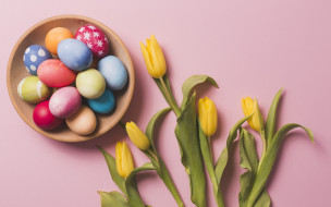      2880x1800 , , , , spring, decoration, , , yellow, tulips, flowers, , easter, , happy, eggs