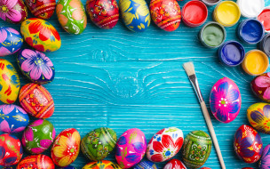      2880x1800 , , , , , , eggs, happy, spring, easter, wood, colorful, decoration