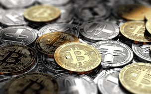 bitcoin,  tether , , ,  ,  , , , gold, coin, signs, of, crypto, currencies, tether, , , currency, business, , electronic, money