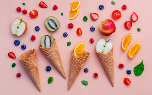 , ,  , berries, fruit, ice, cream, , cone, , , colorful