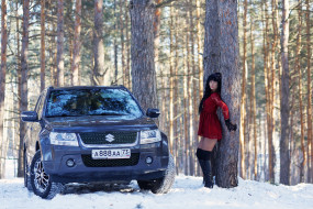 suzuki, автомобили, -авто с девушками, лес, девушка, автомобиль, зима