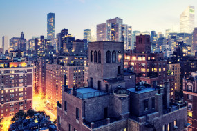 города, нью-йорк , сша, здания, огни, город, панорама