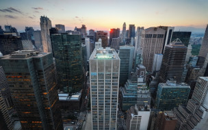 города, нью-йорк , сша, панорама, здания, дома, закат