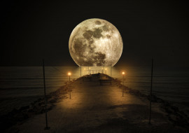 природа, побережье, ночь, луна