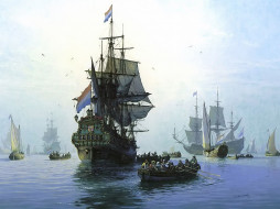 John Michael Groves Dutch East Indiamen Making Sail     1024x769 john, michael, groves, dutch, east, indiamen, making, sail, , 