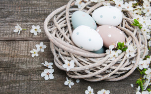      2880x1800 , , , , colorful, happy, wood, blossom, flowers, spring, easter, eggs, decoration