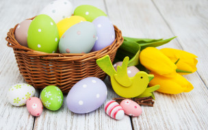      2880x1800 , , , , , , colorful, , happy, yellow, wood, flowers, tulips, easter, eggs, decoration, basket