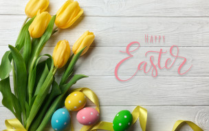      2880x1800 , , , , , colorful, , happy, yellow, wood, flowers, tulips, easter, eggs, decoration