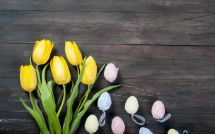 , , , , , , happy, yellow, wood, flowers, tulips, easter, eggs, decoration