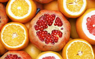 еда, фрукты,  ягоды, гранат, апельсин