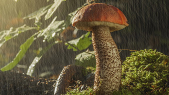 природа, грибы, подосиновик, дождь