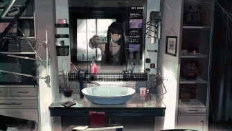  обои для рабочего стола 2560x1452 аниме, unknown,  другое , девочка, селфи, зеркало, ванная