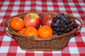 еда, фрукты,  ягоды, яблоки, мандарины, виноград