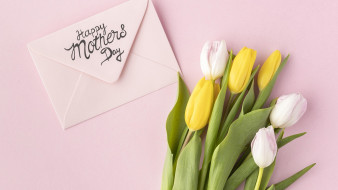 праздничные, день матери, тюльпаны, бутоны, конверт, надпись