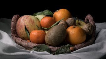еда, фрукты,  ягоды, киви, яблоки, апельсины, мандарины