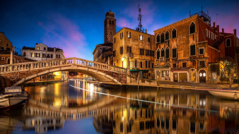 города, венеция , италия, канал, мост